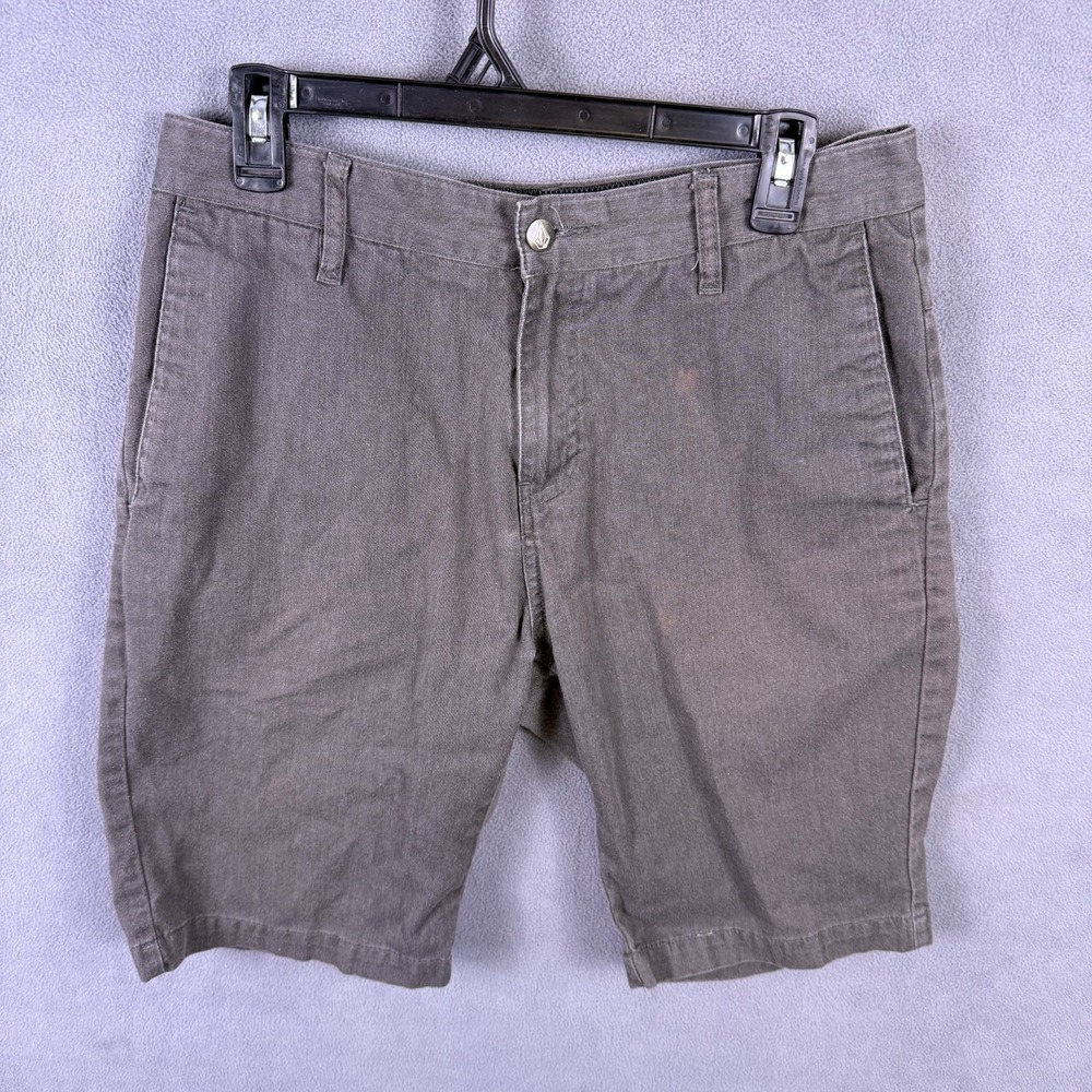 Volcom Men's Shorts Size 31 Green Flat Front‎ Pockets Zip Logo Summer Skate